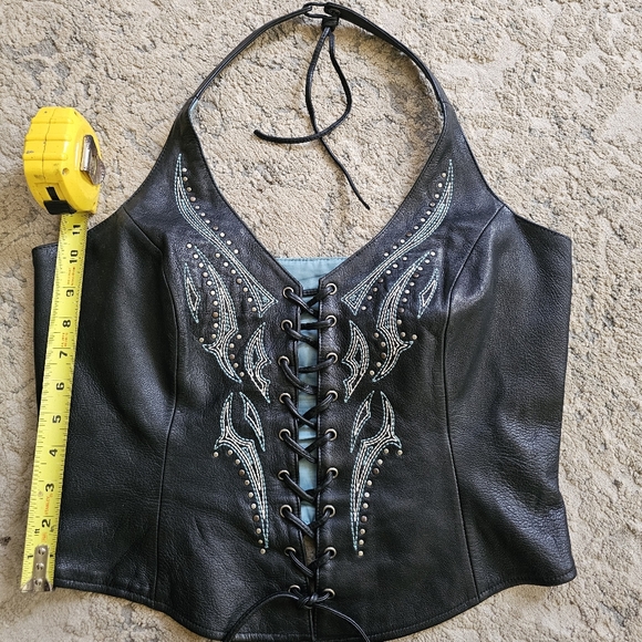 Harley Davidson Leather Chaps (sm) and matching halter top (med) - Picture 7 of 13
